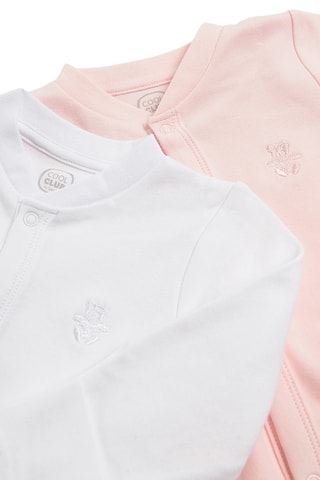 2 grenouillères en coton biologique - Rose poudré et blanc