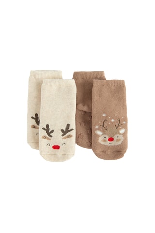 2 chaussettes antidérapantes - Ecru et marron