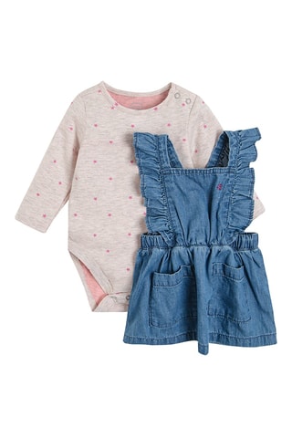 Body et robe salopette en jean Rose chiné et bleu