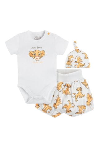 Ensemble 3 pièces en coton biologique Simba Le Roi Lion Disney - Blanc et moutarde