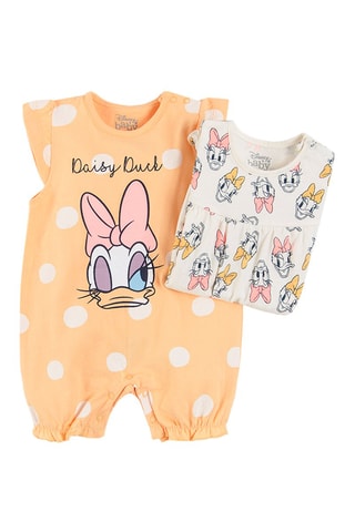 2 barboteuses en coton biologique Daisy Disney - Orange et écru
