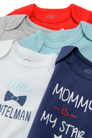 5 bodys en coton biologique - Rouge, blanc et bleu marine