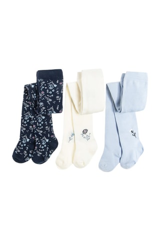 3 paires de collants Bleu marine, écru et bleu clair