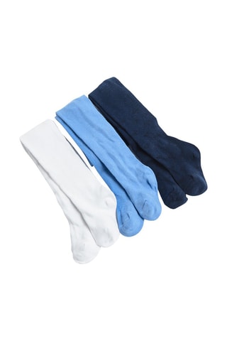 3 collants Blanc, bleu clair et bleu marine
