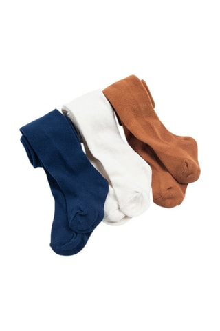3 collants Bleu marine, blanc et marron