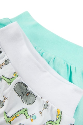 2 shorts en coton biologique Blanc et turquoise