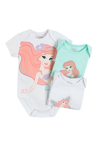 3 bodys en coton biologique Ariel La Petite Sirène Disney - Blanc et vert d’eau