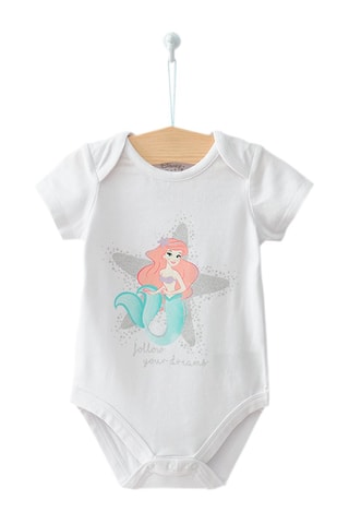 3 bodys en coton biologique Ariel La Petite Sirène Disney - Blanc et vert d’eau