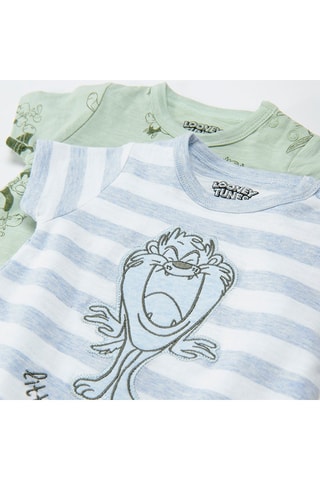 2 combinaisons en coton biologique Looney Tunes - Ciel chiné et vert d’eau