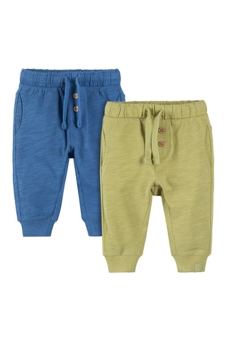 2 pantalons Vert olive chiné et bleu cobalt chiné