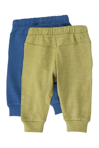 2 pantalons Vert olive chiné et bleu cobalt chiné