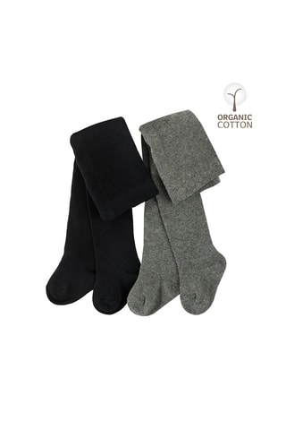 2 collants en coton biologique -  Noir et gris chiné