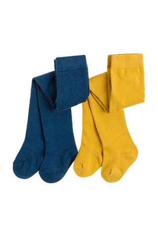 2 collants Bleu marine et moutarde