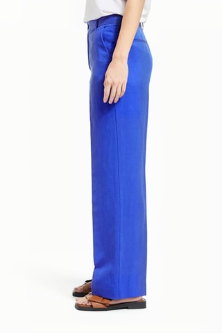 Pantaloni wide legs a vita alta in lino - Blu elettrico