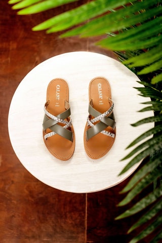 Sandalias de piel - Verde y plateado