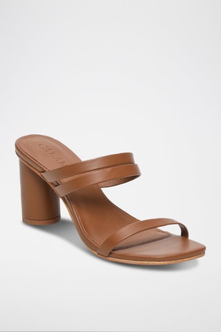 Sandalias de piel ovina de tacón Natalie - Marrón