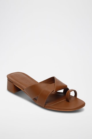 Sandalias de piel ovina napa de tacón Nora - Marrón