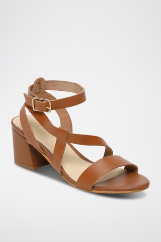 Sandalias de piel de tacón - Camel