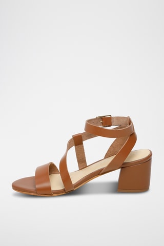 Sandalias de piel de tacón - Camel