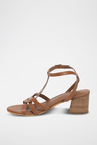 Sandalias de piel de tacón - Camel