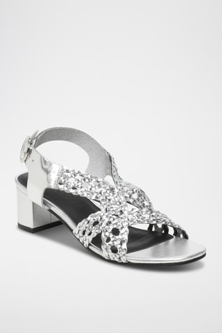 Sandalias de piel de tacón - Plateado
