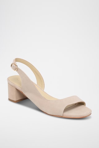 Sandalias de piel caprina nobuk de tacón - Beige claro