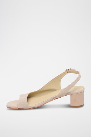 Sandalias de piel caprina nobuk de tacón - Beige claro