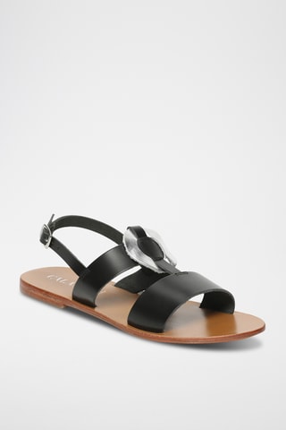 Sandalias de piel - Negro y plateado