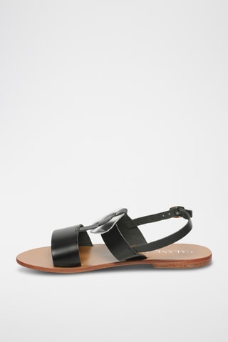 Sandalias de piel - Negro y plateado