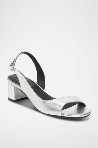 Sandalias de piel caprina de tacón - Plateado