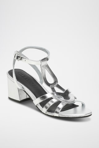 Sandalias de piel de tacón - Plateado