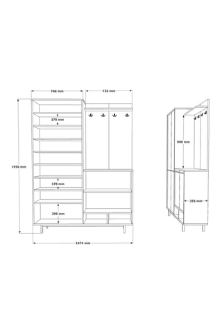 Meuble d'entrée 4 portes OS1-SY - 147,4 x 195,6 x 35,5 cm