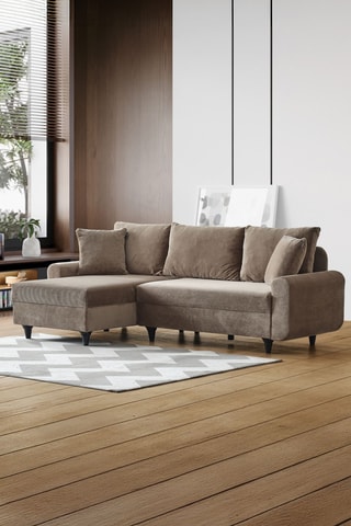 Canapé d'angle gauche - Marron - 3 places - En polyester