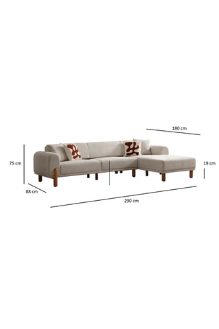 Canapé d'angle droit - Crème - 3 places - En polyester
