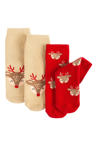 2 paires de chaussettes - Rouge et beige
