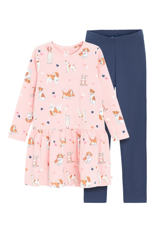Vestido e leggings - Azul-marinho e coral