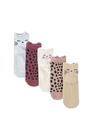 5 pares de meias com orelhas - Cinzento mesclado, bordô e cru
