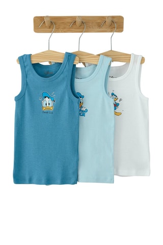 3 camisolas de alças Donald Disney Azul-celeste e branco