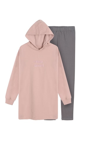 Vestido-sweat com capuz e leggings - Rosa velho e cinzento-escuro