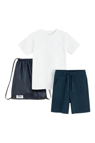 T-shirt e calções - Branco e azul-marinho