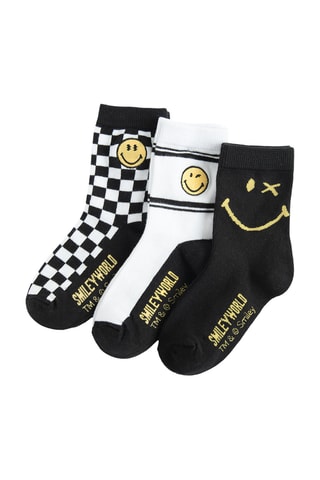 3 paires de chaussettes Smiley - Noir et blanc