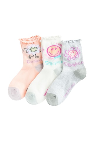 3 paires de chaussettes Smiley - Rose et blanc