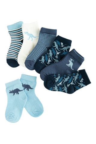 7 pares de meias - Azul-celeste e branco