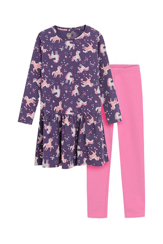 Vestido e leggings - Violeta e rosa