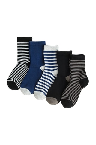 5 pares de meias - Branco, azul-marinho e preto