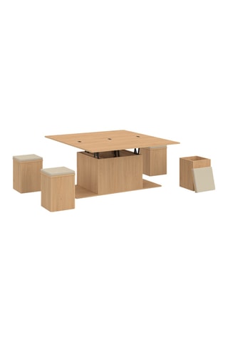 Mesa de centro extensible Tania y 4 pufs - 100 x 55/110 x 39/51 cm