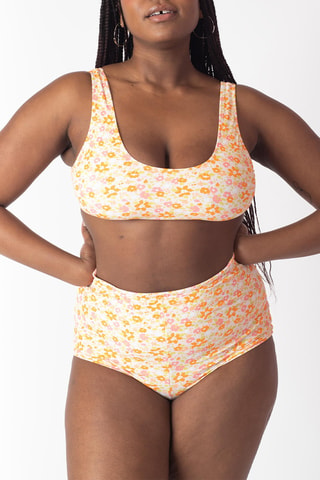 Bas de maillot taille haute Elfe - Jaune et blanc