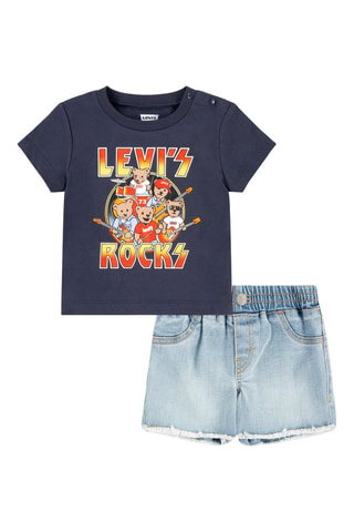 T-shirt e shorts in jeans - Blu, giallo e arancione