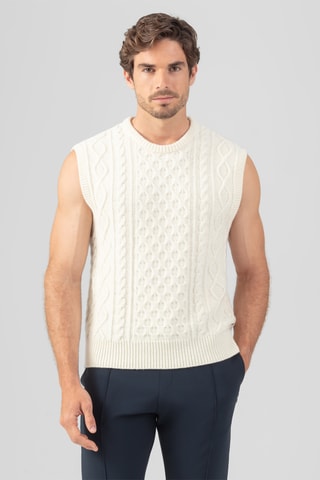 Pull sans manches en laine et cachemire - Blanc