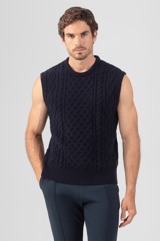 Pull sans manches en laine et cachemire - Bleu marine